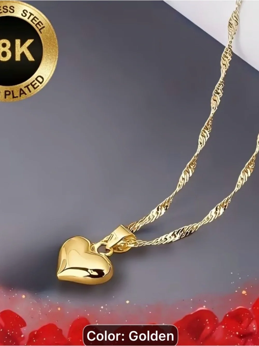 High-quality 316L Gold pleated Heart Pendant Necklace - Women Jewelry